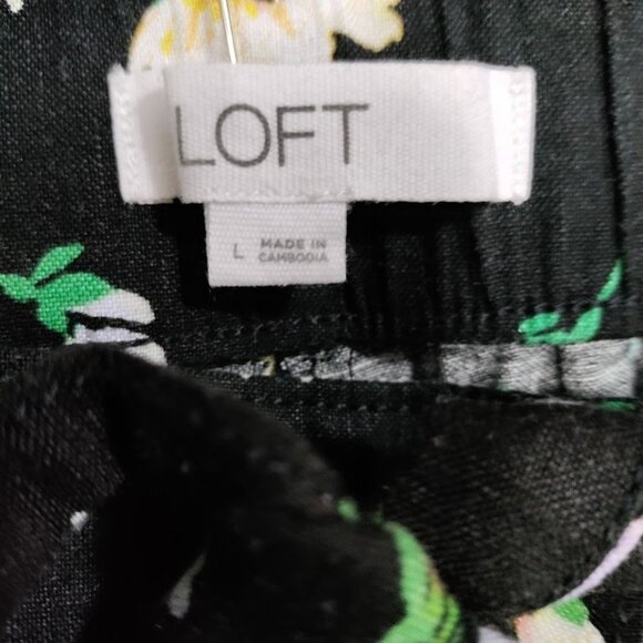 LOFT Tie Waist Linen Fluid Wide Leg Crop Whimsy Pants in Garden L - Picture 9 of 14